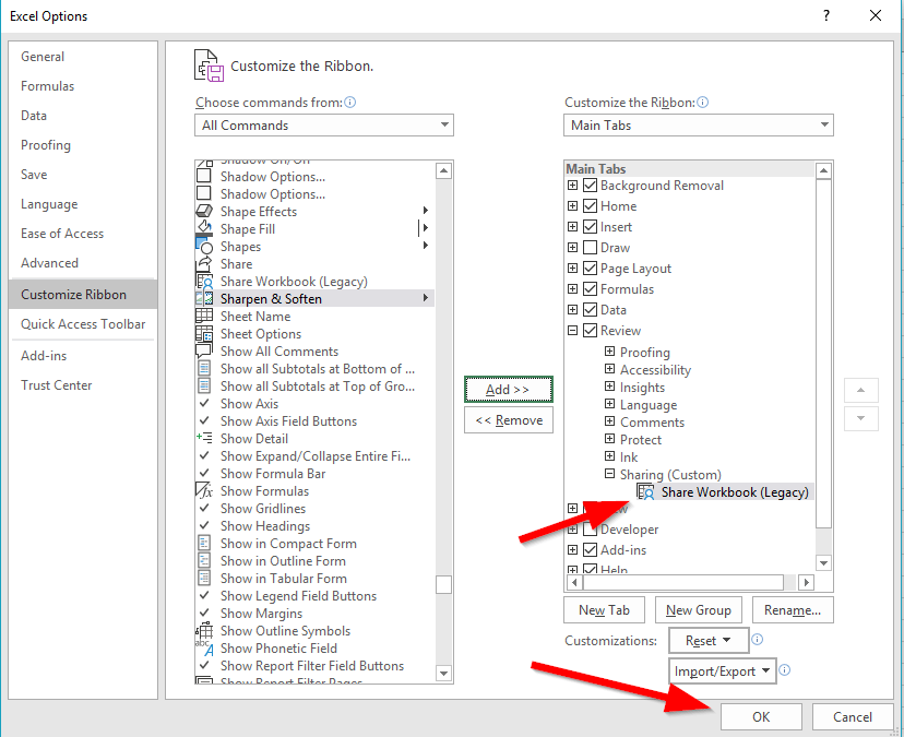 Recovering the Missing Excel Share Workbook Command