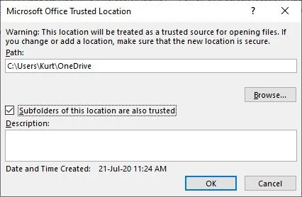 add a folder as trusted location