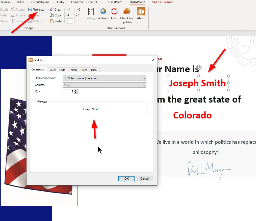 connect text boxes to data
