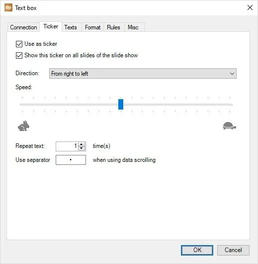 datapoint gets slideshow text tickers properties