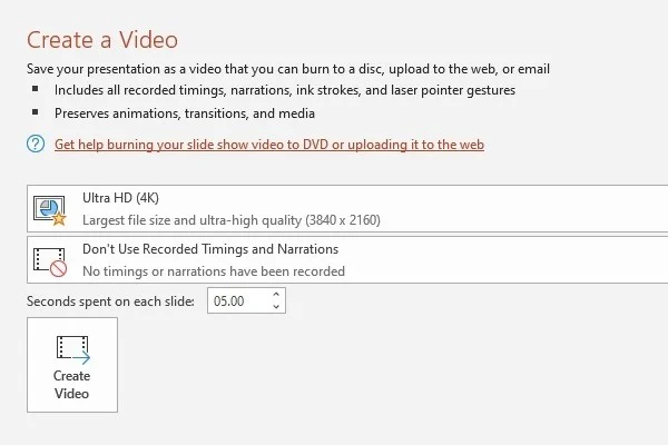 PowerPoint Create as Video: Quality and File Size