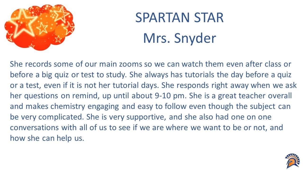 Teacher Recognition Program - Spartan Stars DP Example
