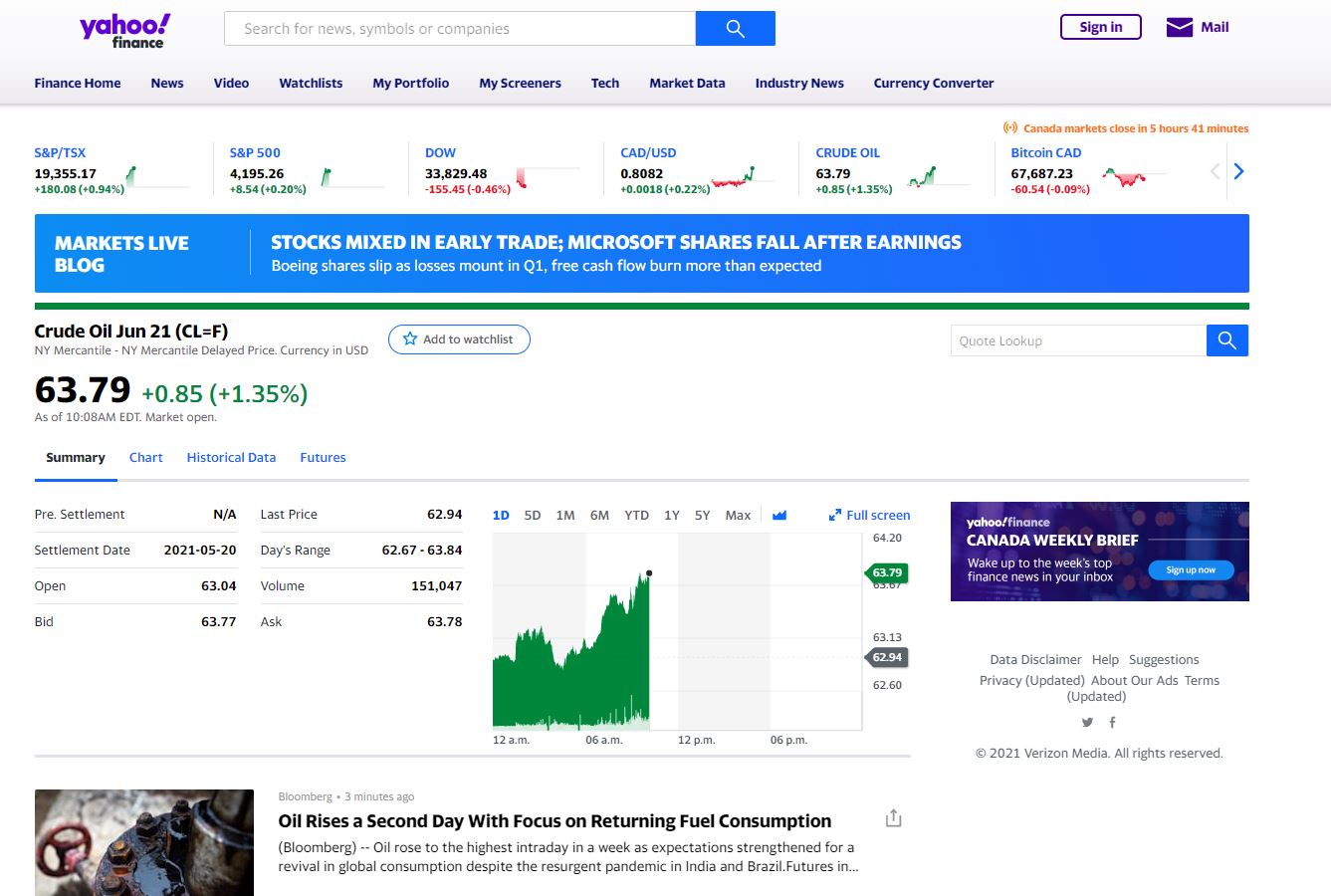 live crude oil price - Yahoo Finance 