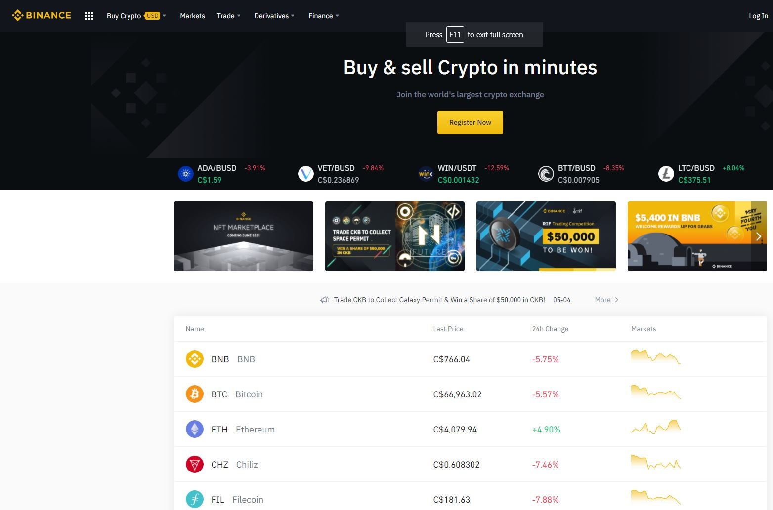 Binance crypto dashboard