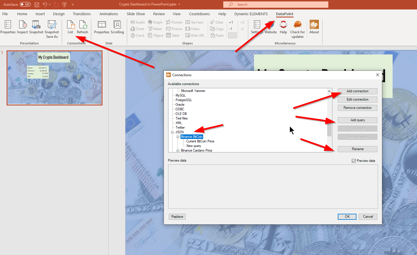 crypto add JSON connection - PowerPoint