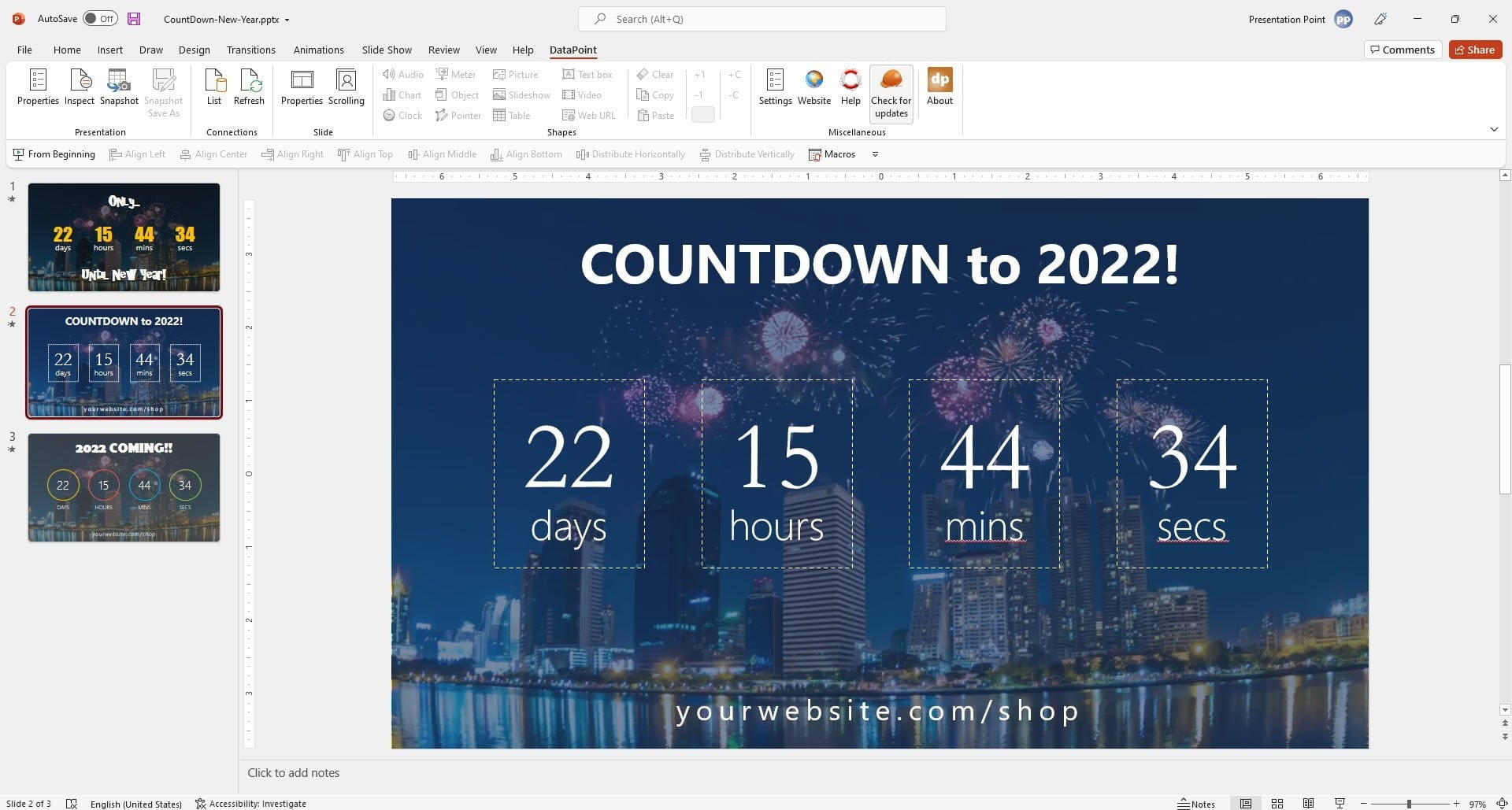 PointPoint presentation for a countdown to New Year