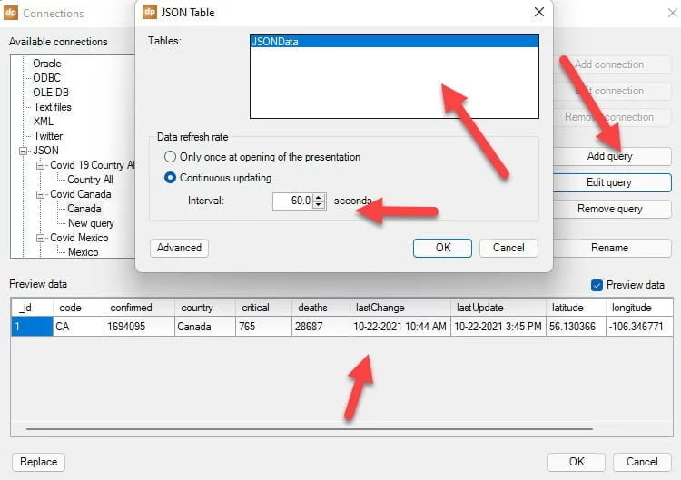 add query - live coronavirus dashboard