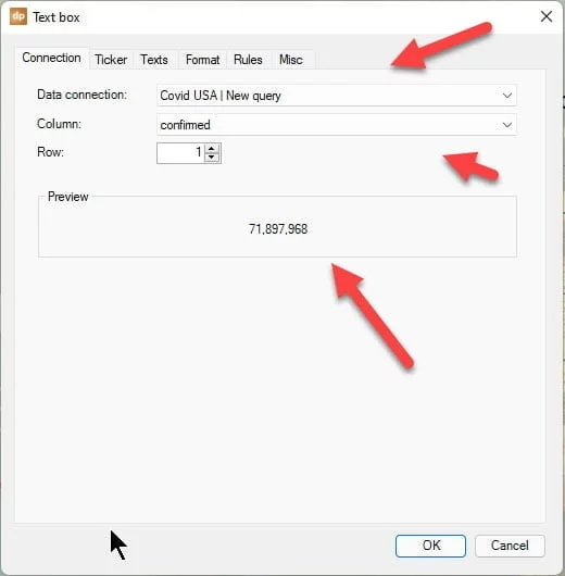 live coronavirus dashboard - review text box data