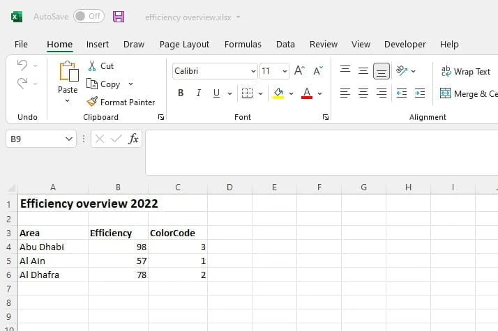 data in excel