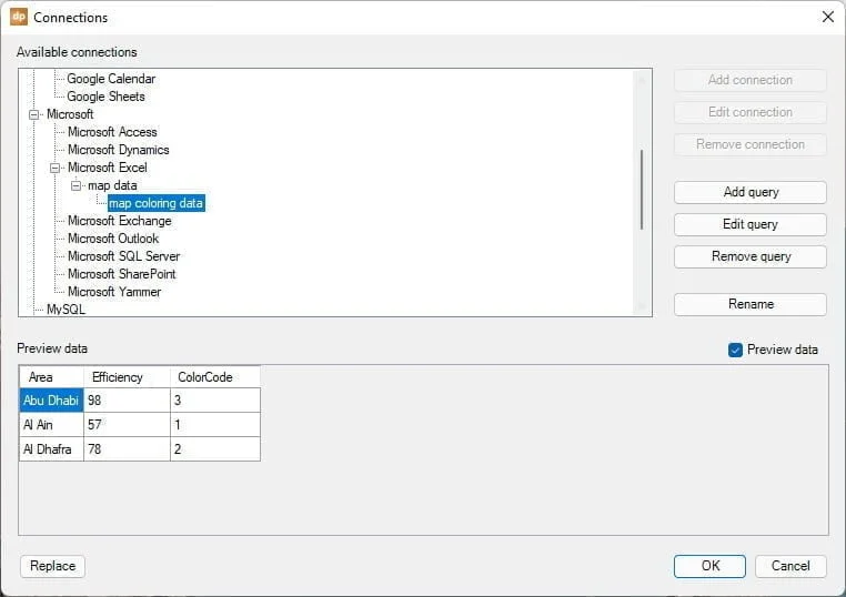 preview of Excel data in PowerPoint