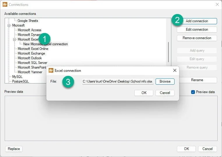 connect to excel file