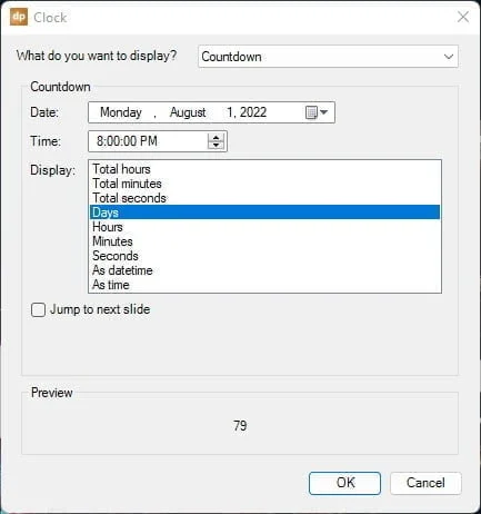 countdown choose what to display