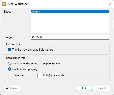 connect to excel datasheet