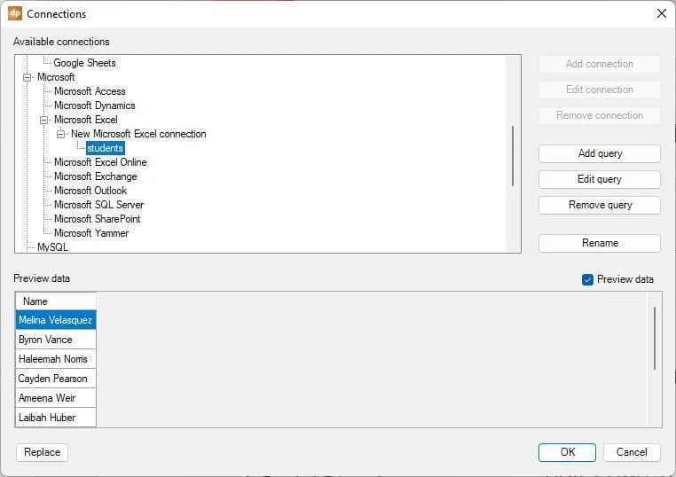 Previewing Excel data in PowerPoint