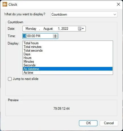 set countdown date and time