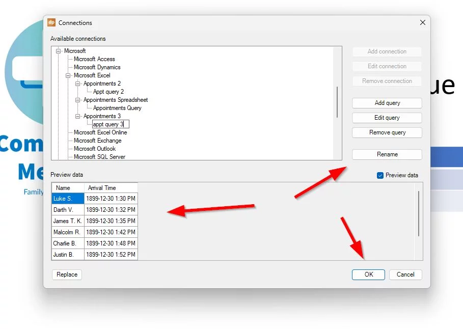 appointment data preview
