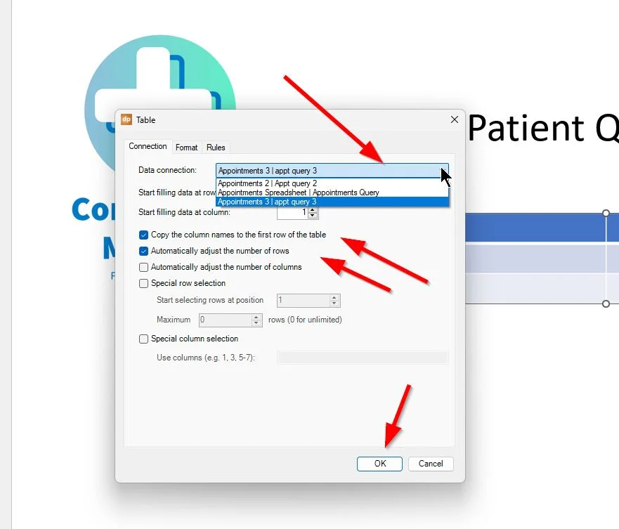 appointments table connection step 2