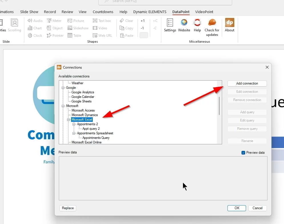 choose excel and add query
