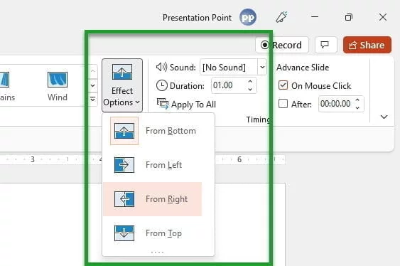 more effect options of transitions