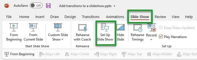 powerpoint slide show set up slide show