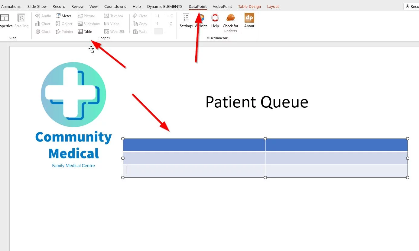 table connection step 1