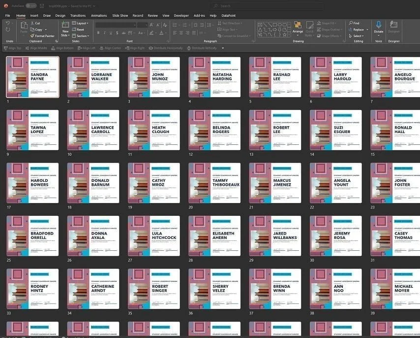 Generate PowerPoint data slides automatically - Generated student leadership awards
