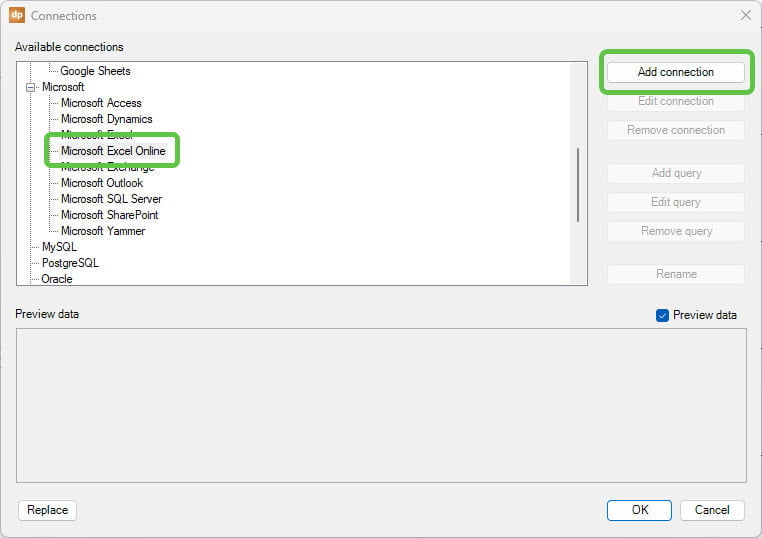 Add a SharePoint Excel Online connection