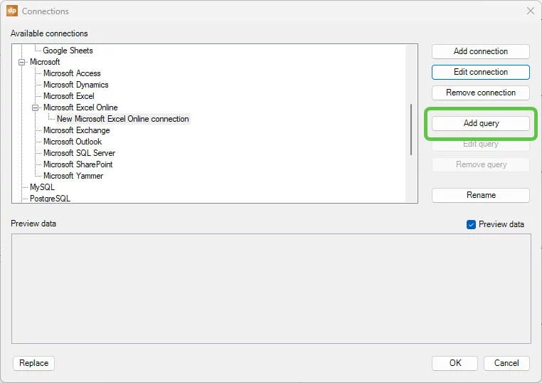 Add query to your Excel online