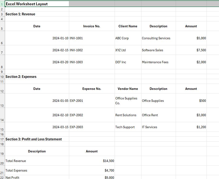 Excel data formatting - sections