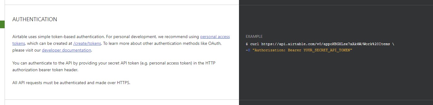 Airtable Curl Address example